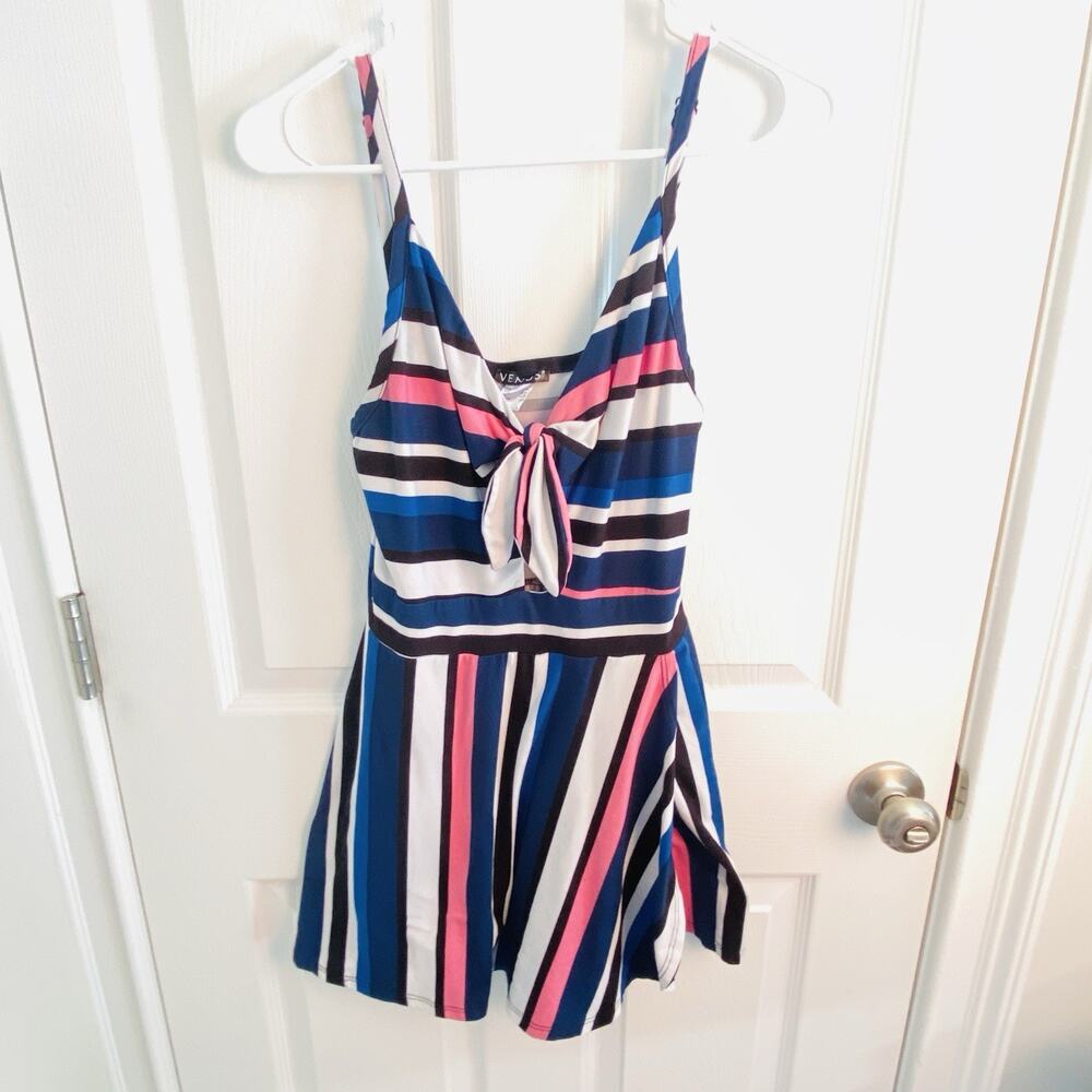 Venus Romper Womens Size S Tie Front Boho Fairy Stripe Y2k Retro Playsuit